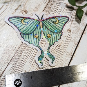 Luna Moth Holographic Sticker, Luna Moth Sticker, Moth Sticker, Laminated Sticker image 2