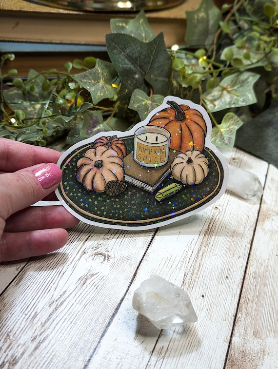 Pumpkin Spice Holographic Sticker, Water Resistant Laminated Stickers, Fall Vibes, Autumn Aesthetic, Bottle Laptop Sketchbook Decoration