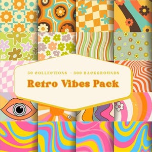 Bundle de fond numérique Retro Vibes - 50 fichiers PNG sans couture, textures vintage pour affiches, t-shirts, autocollants, travaux manuels