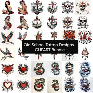 Disegni di tatuaggi della vecchia scuola / Tatuaggi flash vintage PNG / Arte del tatuaggio tradizionale / Illustrazioni a inchiostro retrò / Download immediato