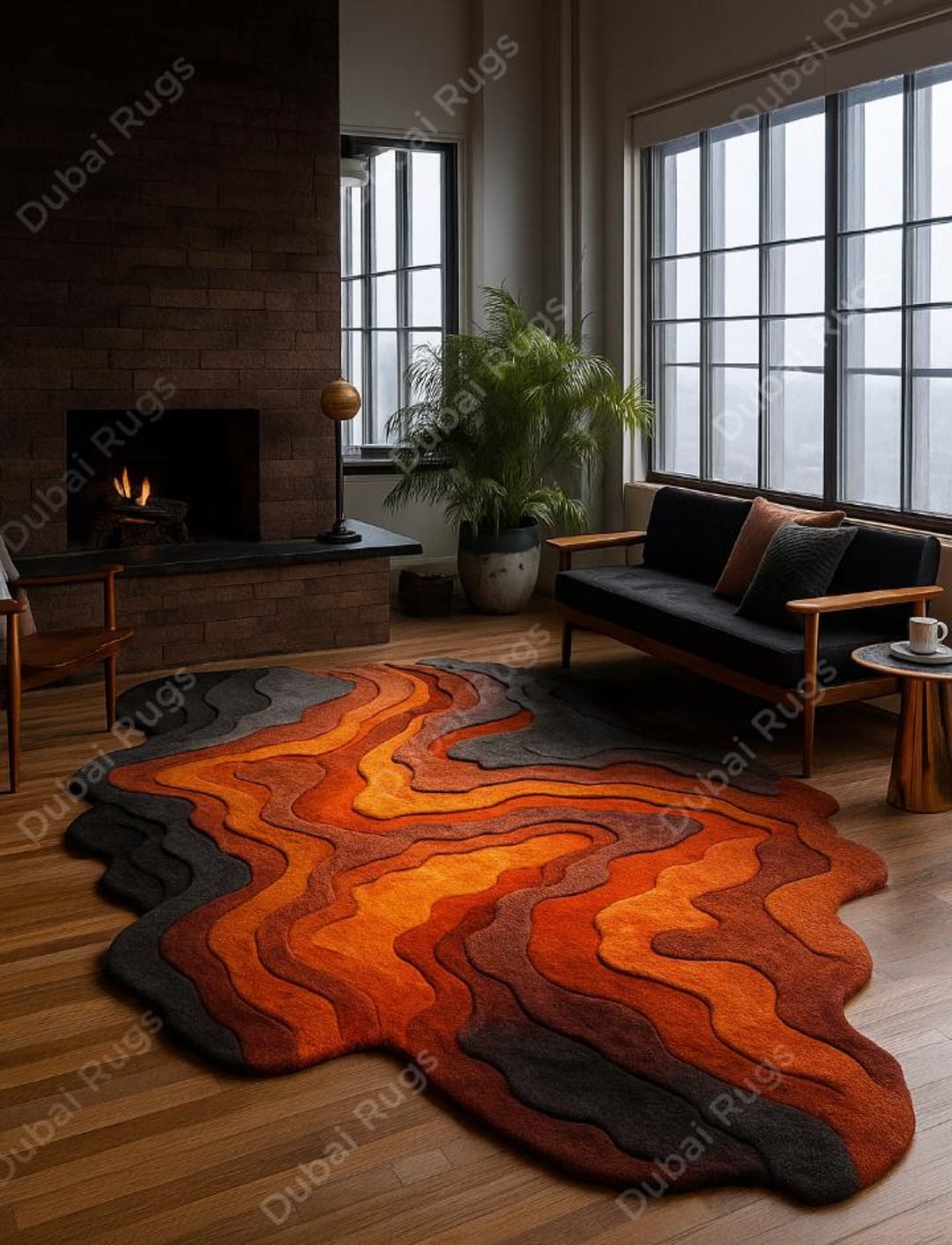 Fire Rugs Custom Blazing Fire Rug Hand-tufted Golden Accents - Etsy