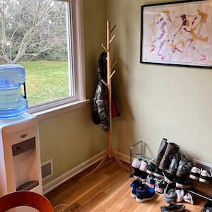 Bamboo Freestanding Adjustable Coat Rack with 8 Hooks | Coat Stand | Hat Rack | Bag Rack | Coat Hanger | Scarf Rack | Entryway Organizer