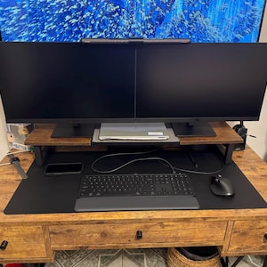 Wood & Metal Dual Monitor Stand | Monitor Riser | Tv Stand | Laptop Stand | Desk Shelf | Standing Desk | Speakers Stand | Office Accessories