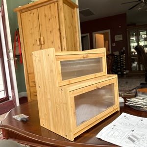 2-Tier Bamboo Bread Box With Window | Countertop Bread Storage | Kitchen Organizer | Wooden Bread Bin | Handmade Bread Box | Kitchen Storage