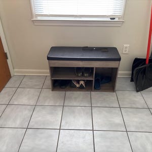 Entryway Adjustable Wood Shoe Storage Bench With Padded Cushion | Shoe Rack | Shoe Cabinet | Side Table | Shoe Holder | Housewarming Gift