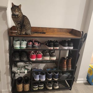 6-Tier Metal & Wood Shoe Rack: Industrial Entryway Organizer
