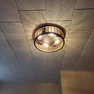 Rustic Wood & Metal Flush Mount Ceiling Light - Farmhouse Chandelier