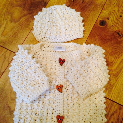 Crocheted Sweater Set Baby Sweater Set White Baby Sweater Etsy