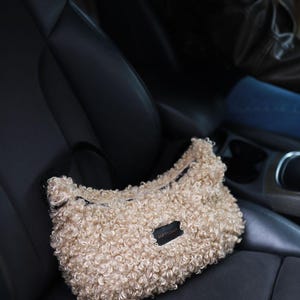 Fluffy Shearling Shoulder Bag – Beige Black Faux Fur Crossbody – Curly Teddy Bag – Adjustable Strap – Mini Winter Purse – Made in Ukraine