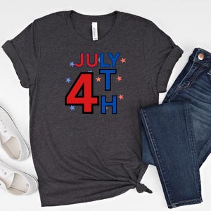 Comfy July 4th Shirt – Heather Red, Blue, Dark Gray
