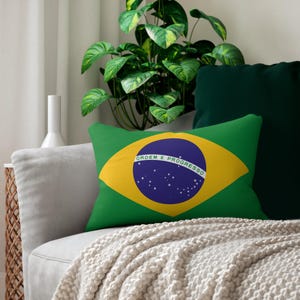 Brazil Flag Lumbar Pillow | Brazil Home Decor, Patriotic Throw Cushion, Brazilian Gift