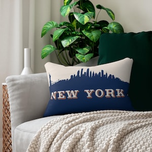 Poduszka z panoramą Nowego Jorku | Poduszka lędźwiowa NYC | Wystrój domu Manhattan | Prezent z Nowego Jorku | Poduszka miejska