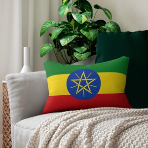 Cojín lumbar con la bandera de Etiopía / Decoración etíope para el hogar, cojín cultural con acento de herencia de África Oriental