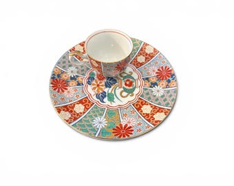Vintage Arita Imari Fan Dinner Plate and Tea Cup Snack Plate