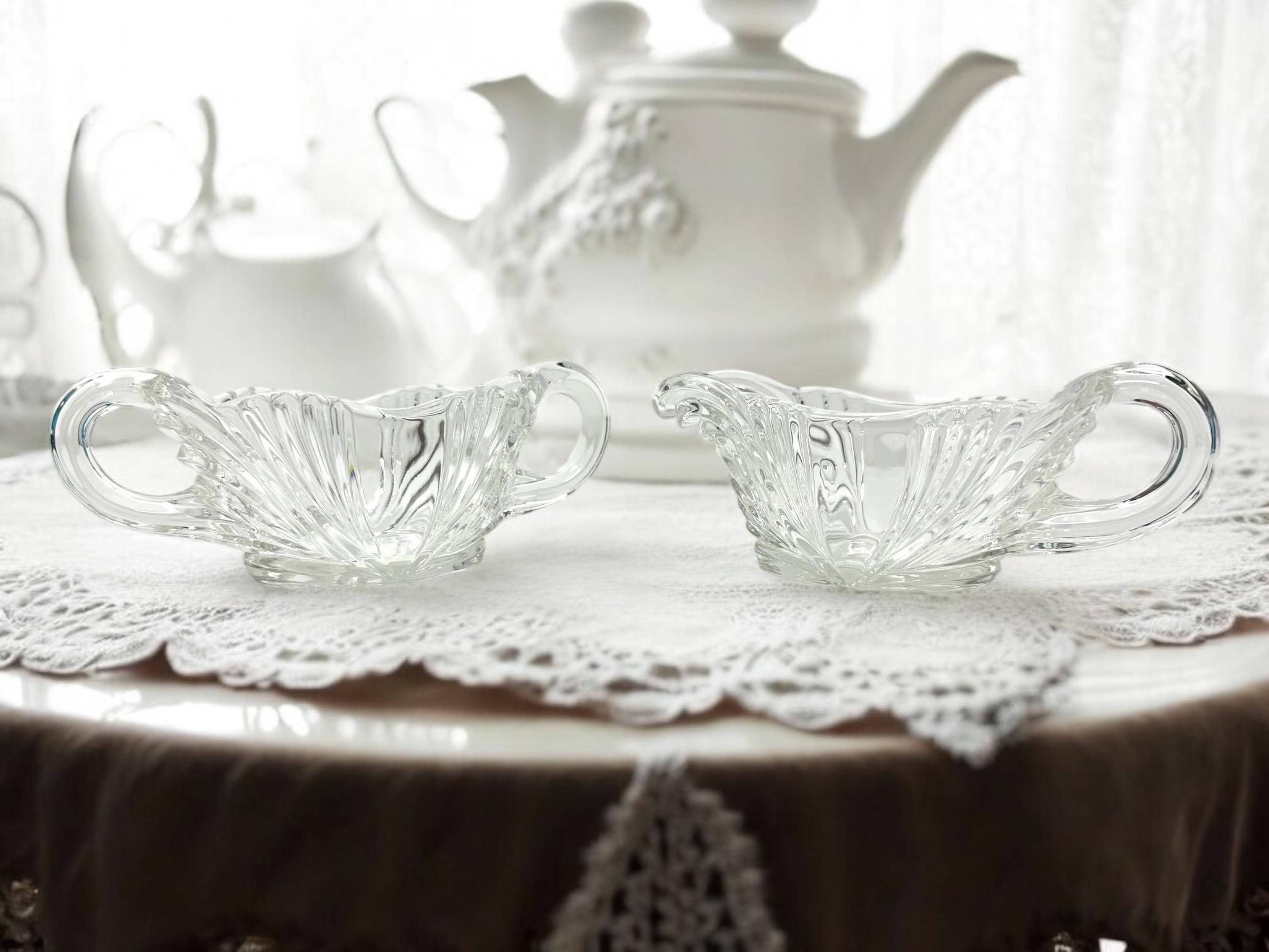 Vintage 1940’s  Queen Ann Clear Glass Creamer and Open Sugar Bowl Set