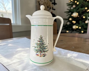 Nikko Happy Holidays Coffee Pot Pitcher Christmas Tree Holly Vintage Dish Hot Cocoa Pitcher