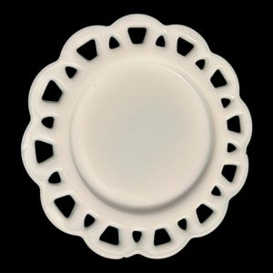 Set of four Anchor Hawking  lace edge milk glass salad or dessert plates