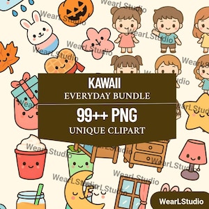 Kawaii Alltags Clipart Bundle, Kawaii Clipart Bundle, Kawaii Tiere, kommerzielle Nutzung, PNG, Kawaii Food, Kawaii Lebensmittel, anderes Kawaii Thema