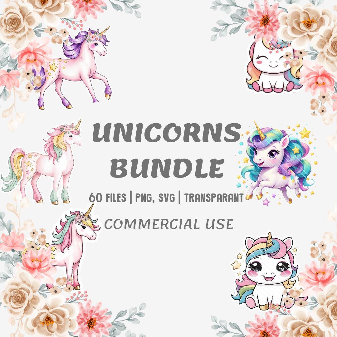 Kawaii Unicorn Clipart , SVG , PNG , Pastel Unicorn , Cute Magical ...