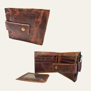 Cartera de piel de grano completo de primera calidad: hecha a mano, curtida con vegetales de manera ecológica y encerada con aceite para una funcionalidad y una elegancia atemporal