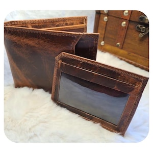 Cartera rústica para hombre de primera calidad hecha a mano: cuero de grano completo curtido vegetal ecológico con acabado de cera recubierto de aceite: ¡duradera y elegante!