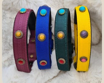Handgefertigtes Edelstein-Hundehalsband: Gepolstertes Leder, strapazierfähiges Nylon