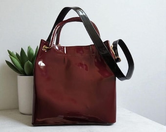 Women's Burgundy Patent Leather Tote Bag – Limited Edition