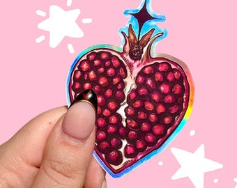 Heart Pomegranate Dark Academia Holographic Vinyl Waterproof Sticker