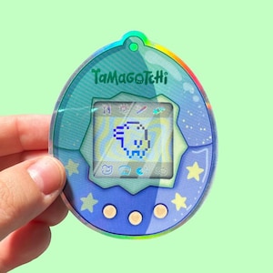 Tamagotchi Blue Green Vinyl Holographic Sticker