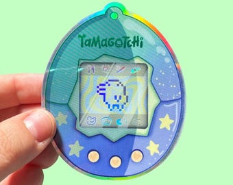 Tamagotchi Blue Green Vinyl Holographic Sticker