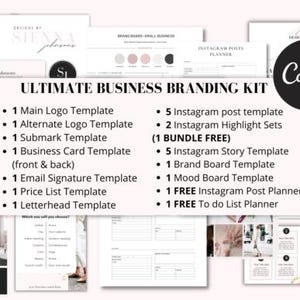 Kit fai da te per il branding aziendale definitivo / Modelli di branding modificabili Canva / Logo, biglietto da visita, carta intestata, kit per social media