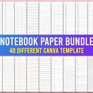 Notebook Paper KDP Interiors | 40 Printable Templates | Editable Canva Link | High-Quality Pdf, Jpg Png