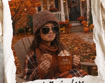 Walgelijk poppengezicht mentaal ik ben hier png, herfst grappig poppengezicht tshirtontwerp, Pumpkin Spice Latte-sublimatie, gezellig herfst digitaal bestand