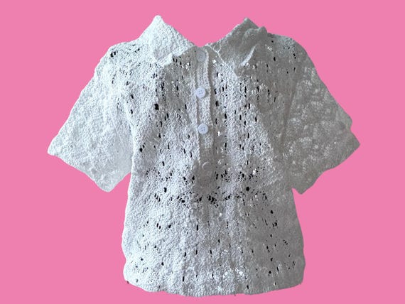Romantic Crochet-Style Summer Shirt – One Size (EU 40 Max) | White or Cream