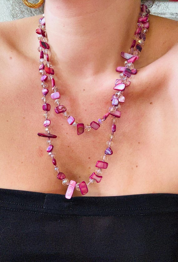 Handmade Mother of Pearl & Glass Bead Necklace – Multi-Way Wear | Available in Various Colors - 62 cm length