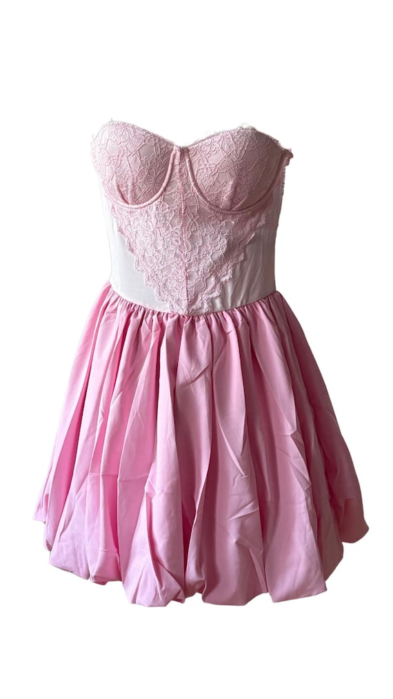 Romantic Short Lace Dress – Pink or White | S-M or M-L (EU 40 Max) | Built-in Cups & Heart-Shaped Corset Top