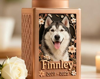 3D Pet Portrait Metal Dog Urn, Custom Cat Photo Cremation Urn for Ashes, Personalized Pet Loss Memorial Gift, Dog Remembrance Keepsake