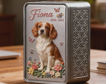 Urne florale personnalisée pour les cendres de chien, urne commémorative en métal personnalisée pour animal de compagnie, urne funéraire photo 3D pour chien, cadeau souvenir pour animal de compagnie