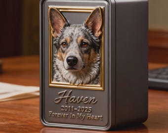 Urne de cendres de chien en relief 3D personnalisée à partir d'une photo, urne commémorative en métal personnalisée pour animal de compagnie, boîte de crémation chat dans un cadre