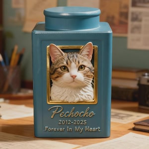Pattern Metal Cat Urn for Ashes From Photo, 3D Pet Portrait Cremation Keepsake, Dog Memorial Gift