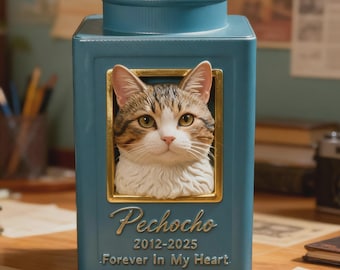 Pattern Metal Cat Urn for Ashes From Photo, 3D Pet Portrait Cremation Keepsake, Dog Memorial Gift