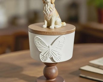 パーソナライズされた彫刻が施されたカスタムハンドペイント犬の遺灰壷、セラミックペットメモリアル壷、手作りの記念品、ペットロスギフト、犬の思い出の箱