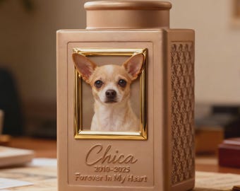 Urne pour chien en métal à motif pour cendres d'une photo, souvenir de crémation pour portrait d'animal de compagnie 3D, cadeau commémoratif de chat