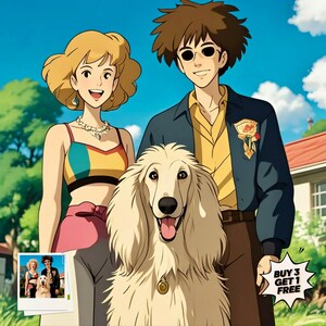 Custom Ghibli-Style Art | Anime Portraits for Family, Custom Cartoon, Families & Pets, Anime From Photo, Personalized Anime,Pet lover Gift,