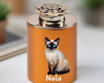 Mini Metal Floral Cat Memorial Urn, Custom Cat Ashes Keepsake Box, Personalized Cat Loss Gift, Pet Fur Keepsake, Pet Sympathy Gift