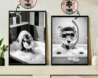 Custom Pet Portrait,Funny Bathroom Art,Dog Spa in Bathtub,Dog Wall Art,Dog in Toilet,Pet in Bathtub,Personalized pet gift,Bathroom Décor Art