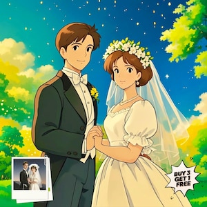 Custom Ghibli-Style Art, Custom Anime Cartoon, Personalized Anime Portraits for Couples, Anime From Photo, Families & Pets, Valentine Gift,