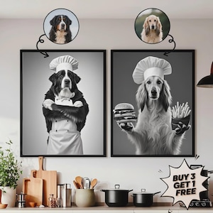 Custom Pet Portraits,Dog Cafe,Kitchen Dog Wall Art,Funny Pet Portrait,Dog cook burger,Chef Pet Portrait,Pet in Kitchen,Dining Room Decor