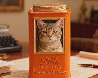 Frame Engraved Cat Urn for Ashes From Photo, Custom 3D Pet Portrait Metal Urn, Personalized Dog Memorial Gift, Remembrance Keepsake