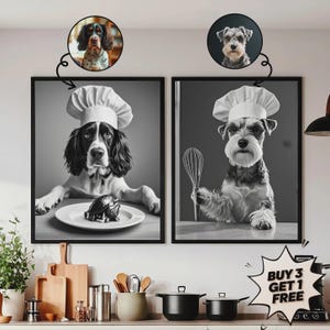Custom Pet Portraits,Dog Cafe,Kitchen Dog Wall Art,Funny Pet Portrait,Dog dinner portrait,Chef Pet Portrait,Pet in Kitchen,Dining Room Decor